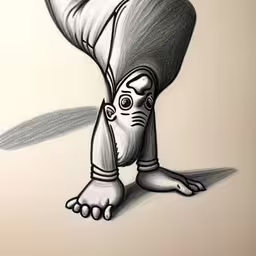 a drawing of a person in grey pants,a drawing of a monkey in a pants and shoes