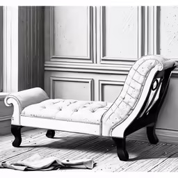 a small ottoman sits by a wall in the room