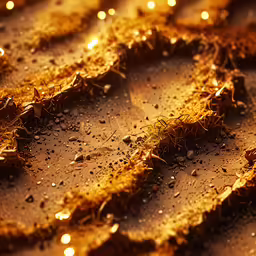 closeup view of dirt with bright lights and tiny holes in the sand