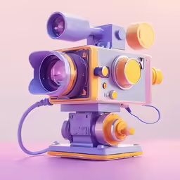 a small toy camera is on display with its reflection