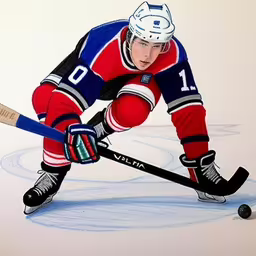there is a hockey player wearing a helmet and carrying a stick