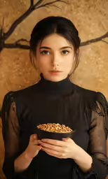 an art print of a woman holding a bowl of cereal