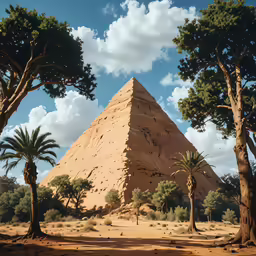 a large pyramid surrounded by many trees