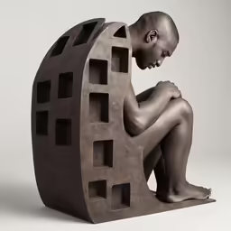 the man is sitting on the corner of a block