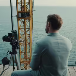 the camera man is looking at something with a lot of work