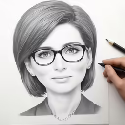 a drawing of a lady wearing glasses