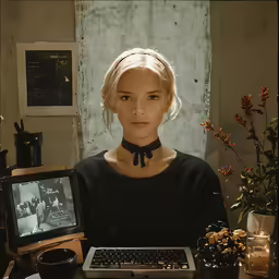 an image of a beautiful young lady at her computer