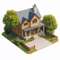 a model of a beautiful home in the middle of a backyard