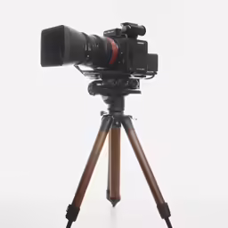 a tripod with a camera on it and a white background