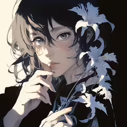 a drawing of a woman holding a flower in her hand