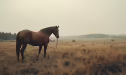 a single horse stands out in a field