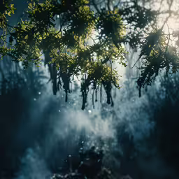 a tree filled with lots of fog hanging from it