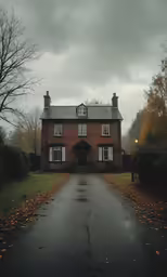 a very large house is shown in the rain