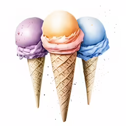 three ice cream cones with various flavors on them