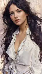 an attractive young woman with a shirt on, posing for the camera