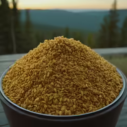 a pile of dried food is sitting in a brown bowl