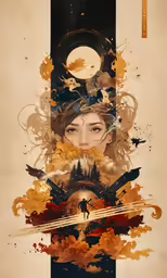 a painting of two women with faces and many clouds