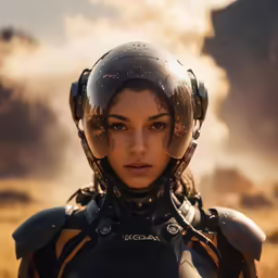 woman in sci - fi setting with clouds behind her