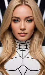 a young blond woman with long hair and dark eyes
