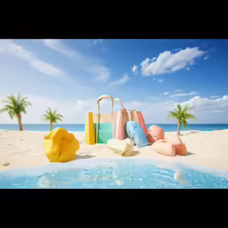 several bags that are sitting in the sand