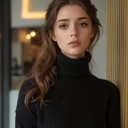 a woman wearing black looking at the camera