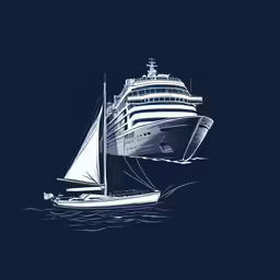 a ship in the water and a boat floating on it