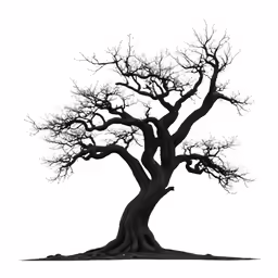 black and white photo of an old, barren tree