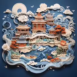 paper cut artwork by artist shibi zia creates a palace on water