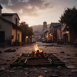 a fire pit is sitting in the middle of a street