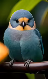 a blue bird with yellow and gray feathers on a branch