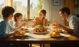 a family sitting down to a meal