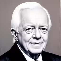 a man with white hair wearing a black suit