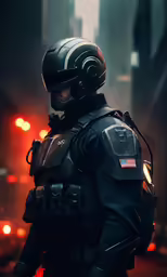 a man wearing a helmet and holding something in his hand