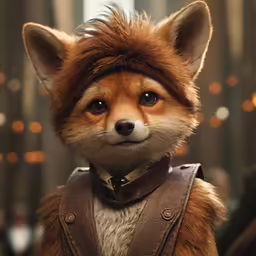 a close up of a fox wearing a leather outfit