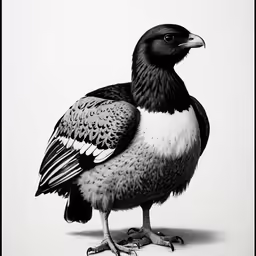 a black and white bird sitting on top of a table
