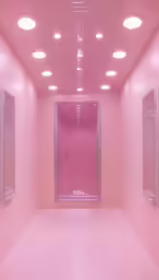 a room filled with mirrors and walls with pink lights