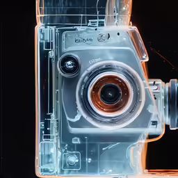 a small camera on top of a clear plastic container