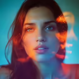a woman posing in front of a bright background
