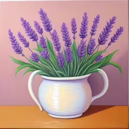 painting of lavender flowers in a white vase