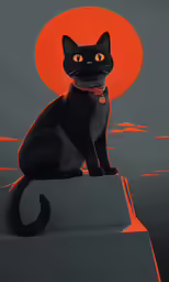 a black cat sits on the roof while looking at something red