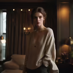 there is a woman that is standing in the dark