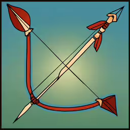 a bow with arrows, on a green background,a brown bow with red and white bows