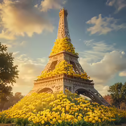 a very tall tower that has some flowers in it