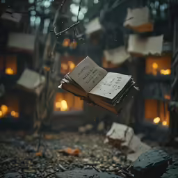 an open book floating in the air