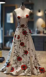 a dress on display with some wine