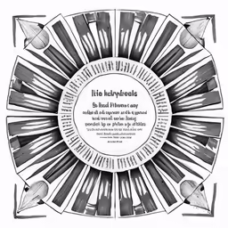 an old book page with a circle made out of knives