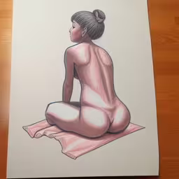 a drawing of a naked woman on a sheet,drawing of a nude lady on a towel on the ground