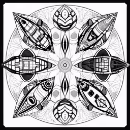 an intricate black and white illustration of boats on the ocean