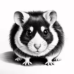 black and white drawing of a rat on a table