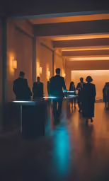 a group of people in suit are standing around the hall